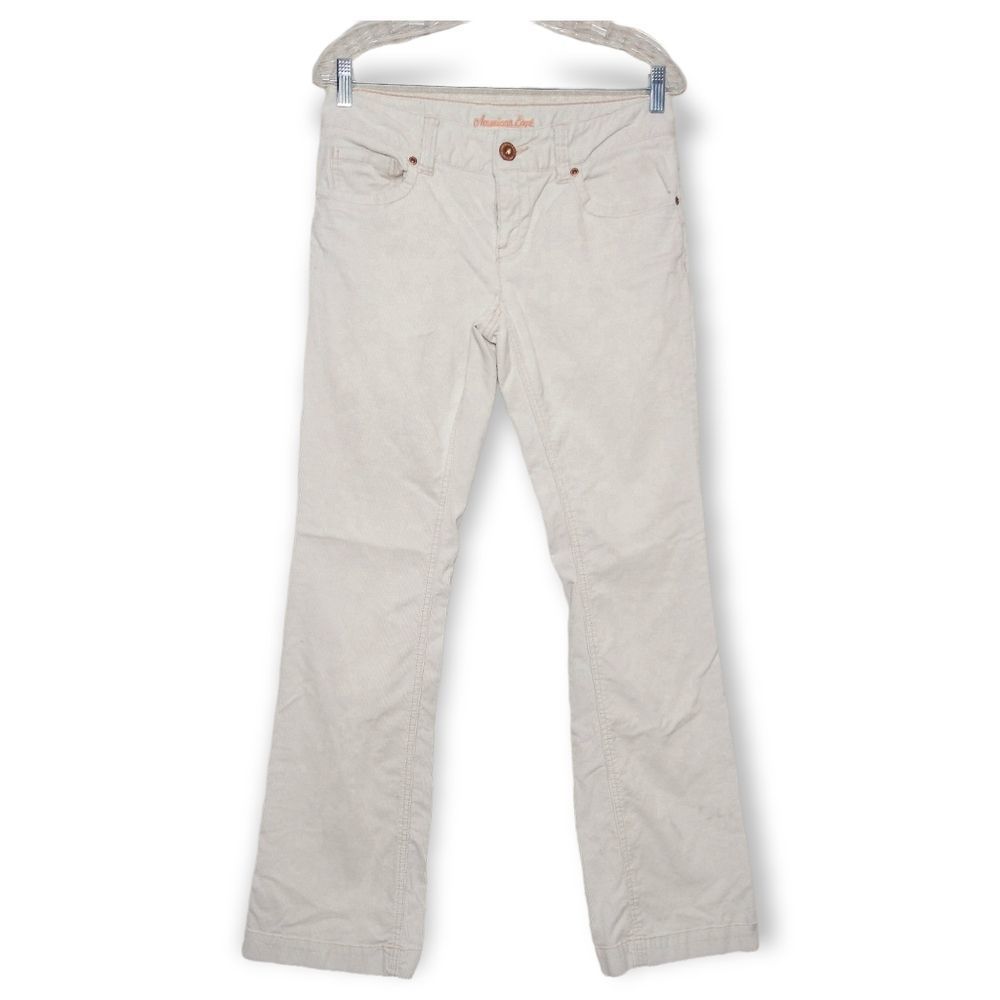 Vintage Y2K 2000s American Eagle White Corduroy Flare Leg Jeans Size 6 LONG TALL
